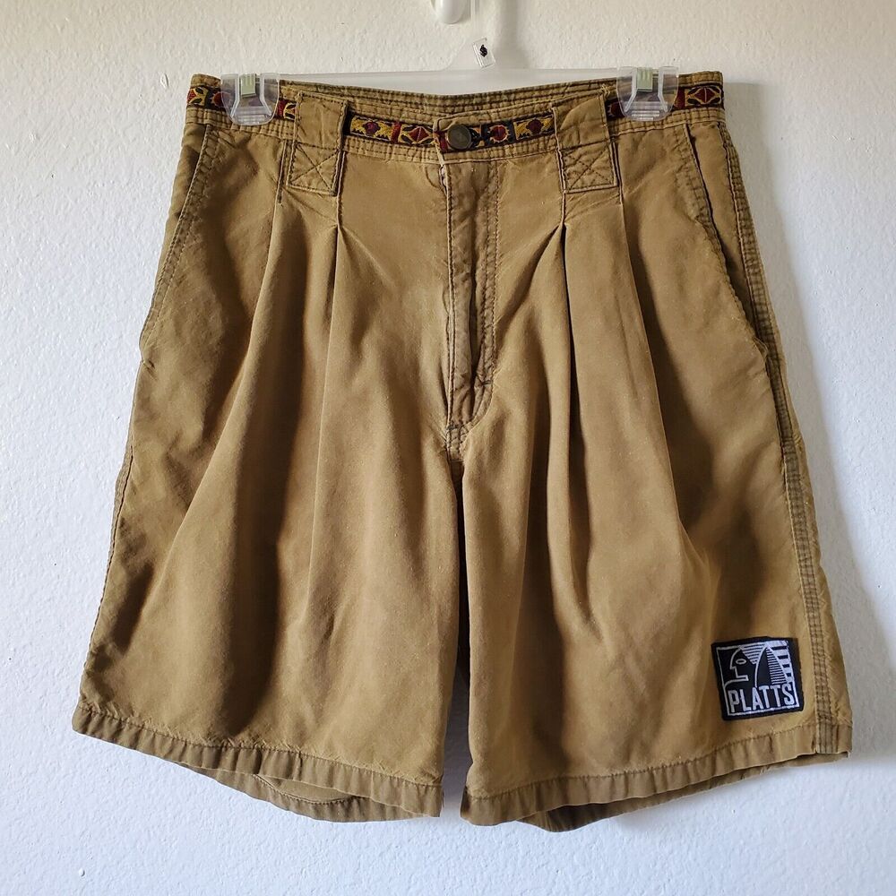 Vintage Platts High Rise Shorts Womens 28 S/M Brown Southwest Pleated Boho